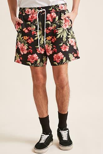 Forever21 Tropical Floral Print Swim Trunks