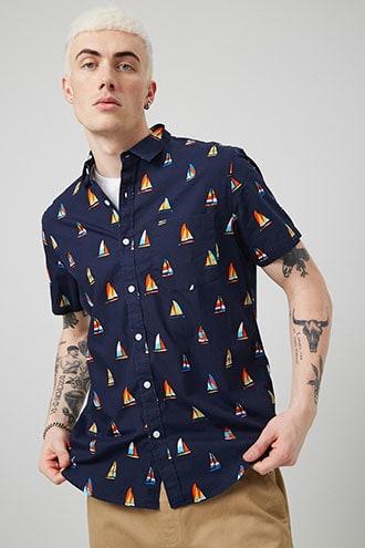 Forever21 Sailboat Print Fitted Shirt