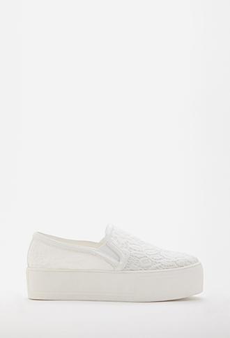 Forever 21 Floral Lace Flatform Slip-ons White 10