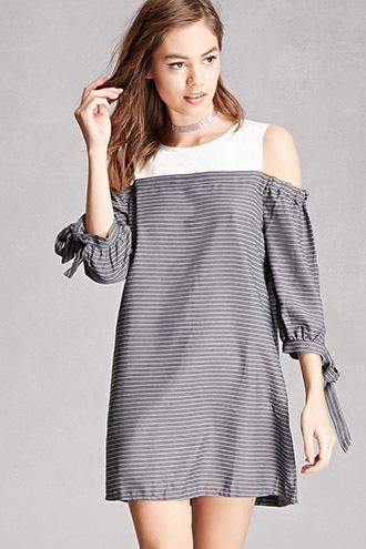 Forever21 Women's  Open-shoulder Pinstripe Dress