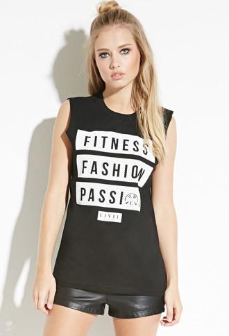 Forever21 Women's  Civil Fitness Fashion Muscle Tee (black/white)