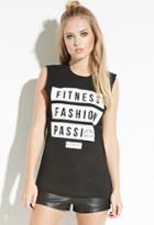 Forever21 Women's  Civil Fitness Fashion Muscle Tee (black/white)