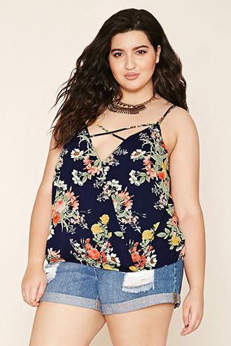 Forever21 Plus Women's  Plus Size Floral Surplice Top