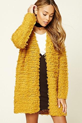 Forever21 Women's  Mustard Loop Knit Open-front Cardigan