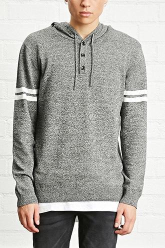 21 Men Men's  Stripe-sleeve Hooded Sweater