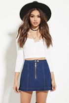 Forever21 Women's  Ivory Button-front Ribbed Crop Top