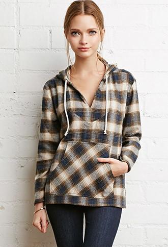 Forever21 Plaid Hooded Pullover