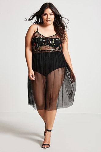 Forever21 Plus Size Sheer Embroidered Dress