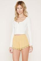 Forever21 Women's  Mustard Crochet Smocked Shorts