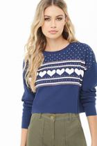 Forever21 Heart Print Waffle Knit Top