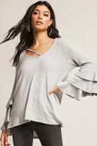 Forever21 Marled Knit Bell Sleeve Top