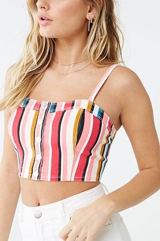 Forever21 Striped Denim Cropped Cami