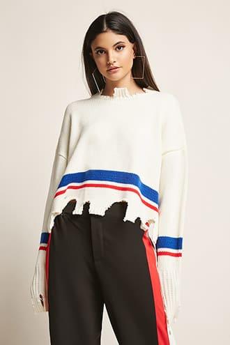 Forever21 Stripe Distressed-trim Sweater