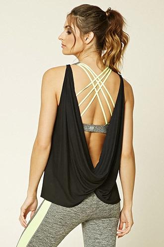 Forever21 Women's  Black Active Twist-back Tank