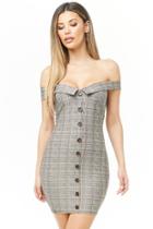 Forever21 Glen Plaid Off-the-shoulder Mini Dress