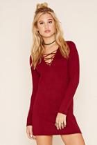 Forever21 Women's  Burgundy Crisscross Front Sweater Dress