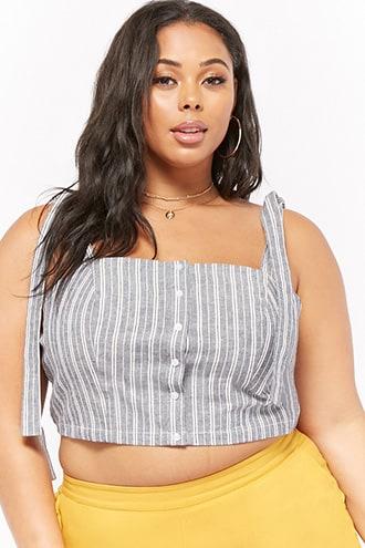 Forever21 Plus Size Striped Linen-blend Crop Top