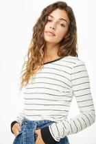Forever21 Striped Cropped Long Sleeve Tee