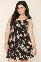 Forever21 Plus Women's  Black & Pink Plus Size Floral Print Dress