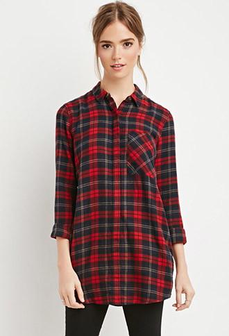 Forever21 Women's  Tartan Plaid Shirt Dress (red/dark Navy)