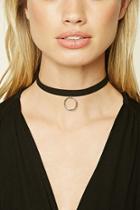 Forever21 Black & Silver Faux Leather Ring Choker