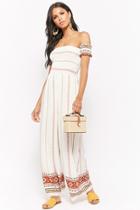 Forever21 Smocked Off-the-shoulder Geo Jumpsuit