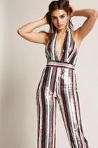 Forever21 Multicolor Stripe Sequin Halter Jumpsuit