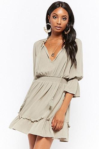 Forever21 Crinkled Smocked Peasant Dress