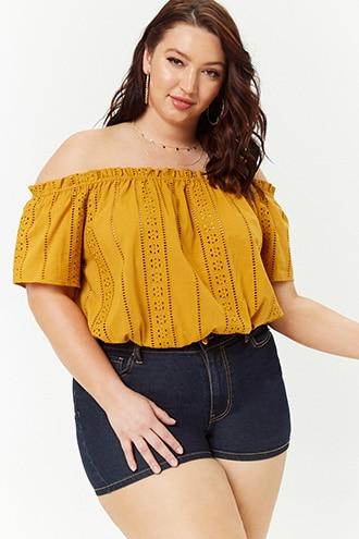 Forever21 Plus Size Eyelet Off-the-shoulder Crop Top
