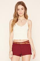Forever21 Women's  Burgundy Belted Cuffed Shorts