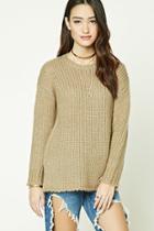 Forever21 Women's  Taupe Boxy Side-slit Sweater