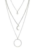 Forever21 Silver & Clear Layered Circle Pendant Necklace