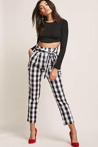 Forever21 Gingham Paperbag Pants