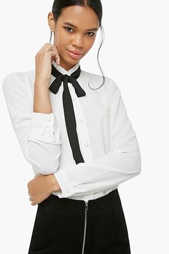 Forever21 Contrast Tie-neck Shirt
