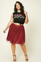 Forever21 Plus Women's  Burgundy Plus Size Pleated Tulle Skirt