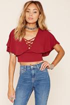Forever21 Women's  Burgundy Strappy Open-back Crop Top