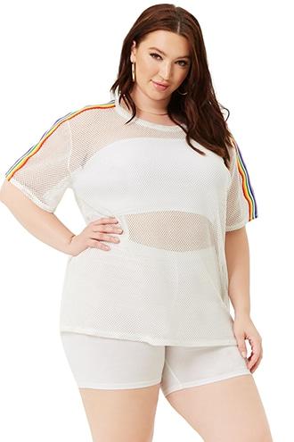 Forever21 Plus Size Sheer Fishnet Rainbow-trim Top