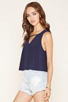 Forever21 Women's  Indigo Stretch Knit Cutout Top