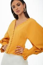 Forever21 Balloon Sleeve Button-loop Top