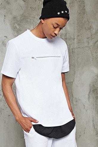 Forever21 Zipper-front Textured Tee