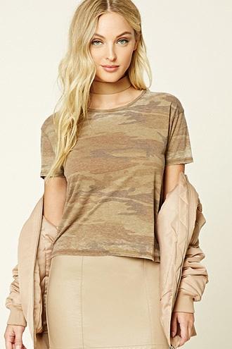 Forever21 Women's  Faded Camo Print Tee