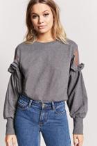 Forever21 Ruffled Shoulder Mesh-insert Sweatshirt
