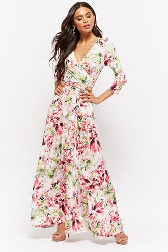 Forever21 Floral Print Surplice Maxi Dress