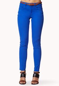 Forever21 Electric Skinny Jeans W/ Faux Leather Belt