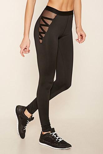 Forever21 Women's Black Active Mesh-panel Leggings