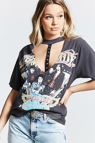 Forever21 Aerosmith Graphic Choker Tee