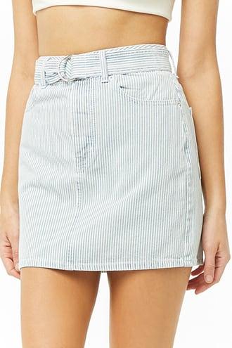 Forever21 Belted Striped Denim Skirt