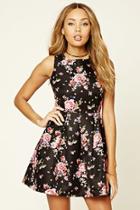 Forever21 Women's Black & Pink Floral Print A-line Dress