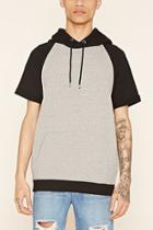 21 Men Men's  Light Grey & Black Cuffed Raglan Hoodie