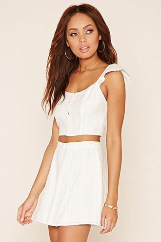 Forever21 Women's  Ivory Button Front Crop Top